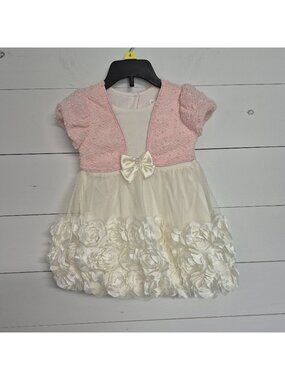 Nannette‎ Baby Girls 24M Pink & Ivory Dress With Floral Rosette Skirt